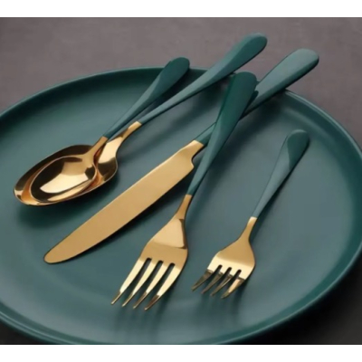 Set 24 piese tacamuri AURIU CU VERDE cu suport otel inoxidabil