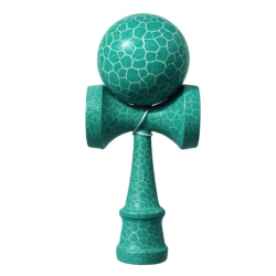 Kendama profesionala din lemn 18 cm model clasic cu design crapat culoare ALB/TURCOAZ