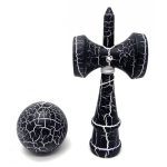 Kendama profesionala din lemn 18 cm model clasic cu design crapat culoare ALB/NEGRU