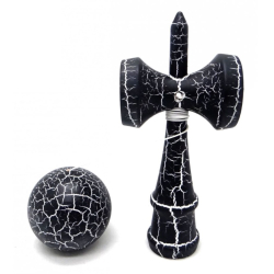 Kendama profesionala din lemn 18 cm model clasic cu design crapat culoare ALB/NEGRU