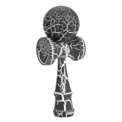 Kendama profesionala din lemn 18 cm model clasic cu design crapat culoare ALB/NEGRU