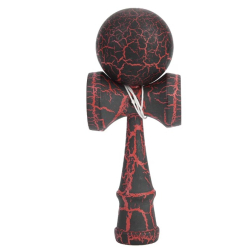 Kendama profesionala din lemn 18 cm model clasic cu design crapat culoare NEGRU/ROSU