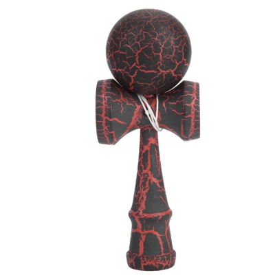Kendama profesionala din lemn 18 cm model clasic cu design crapat culoare NEGRU/ROSU