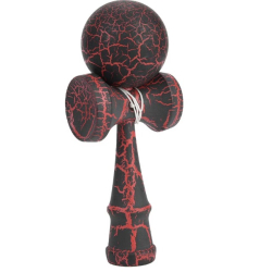 Kendama profesionala din lemn 18 cm model clasic cu design crapat culoare NEGRU/ROSU