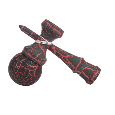 Kendama profesionala din lemn 18 cm model clasic cu design crapat culoare NEGRU/ROSU