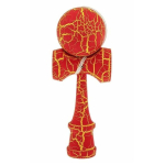 Kendama profesionala din lemn 18 cm model clasic cu design crapat culoare ROSU/GALBEN