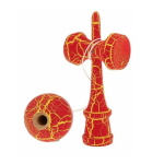 Kendama profesionala din lemn 18 cm model clasic cu design crapat culoare ROSU/GALBEN