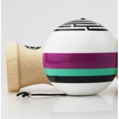 Kendama profesionala din lemn 18 cm model clasic bila colorata MOV/ALB