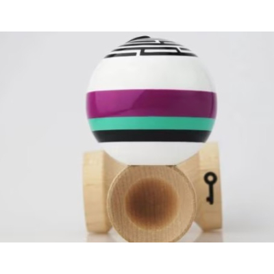 Kendama profesionala din lemn 18 cm model clasic bila colorata MOV/ALB