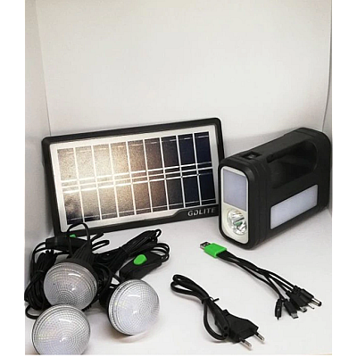 Kit solar GD-Lite 8017 dotat cu dispozitive USB cu 3 becuri LED + acumulator de mare capacitate