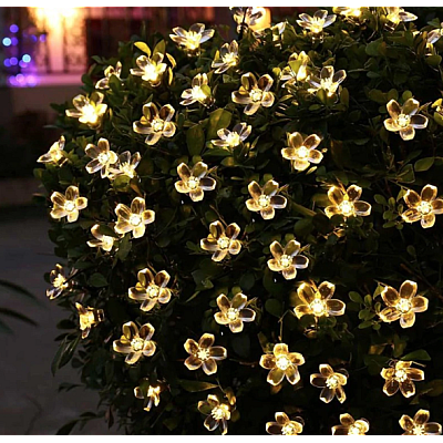 Ghirlanda solara cu 50 flori de cires LED interior-exterior