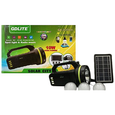 Kit Solar GDLite GD-2000A cu 3 becuri incluse, boxa cu Bluetooth si Radio