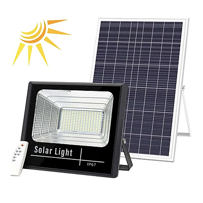 KIT Proiector 100w LED DIMABIL JORTAN cu Panou Solar INDIVIDUAL si Telecomanda