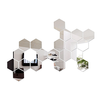 Set 10 Oglinzi Design Hexagon MARI 20x20 - Oglinzi Decorative Acrilice Cristal - Diamant - Fagure 10 bucati/set