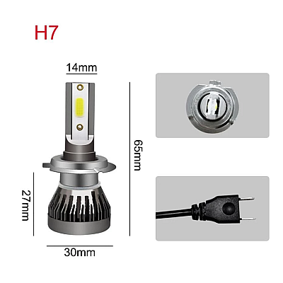 Set 2 LED-uri H7 Mini pentru far masina temperatura 6000k 12V putere 60W 8000LM