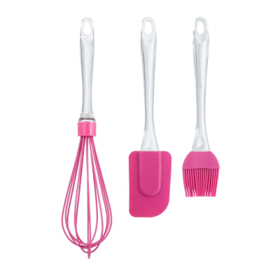 Set 3 ustensile patiserie  (tel perie de uns si spatula) ROZ Maner cu Sclipici Set 3 ustensile patiserie  (tel perie de uns si spatula) ROZ Maner cu Sclipici