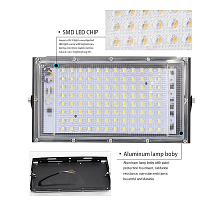 Proiector 100W 220V 96 led cu lupa Dreptunghiular