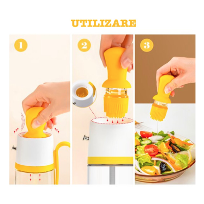Sticla cu picurator pentru ulei otet si sosuri 550 ml alb-galben Sticla cu picurator pentru ulei otet si sosuri 550 ml alb-galben