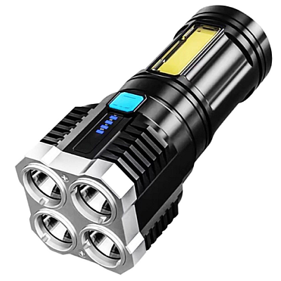 Lanterna cu 4 LED-uri reincarcabila prin USB super-luminoasa raza actiune 300m