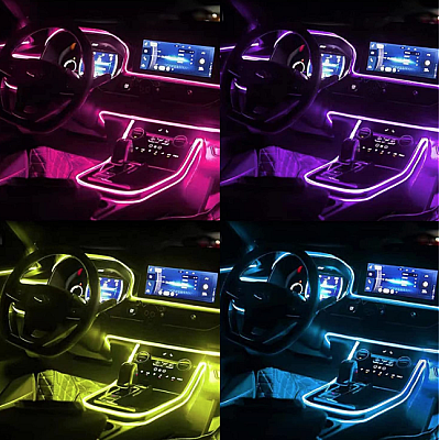 Kit iluminare auto cu 5 benzi fibra optica RGB cu aplicatie bluetooth