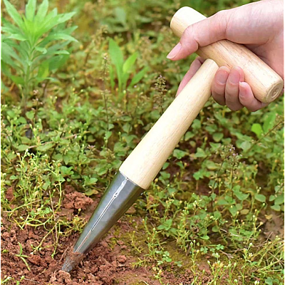 Plantator rasaduri cu lama de metal pentru bulbi si seminte maner lemn 28 cm