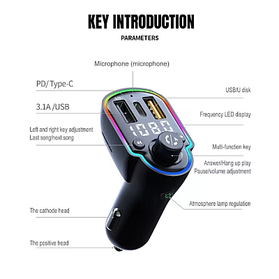 Modulator FM Bluetooth 5.0 Incarcare rapida MP3 Player Tip C PD 20W USB QC 3.0 ZTB-A8