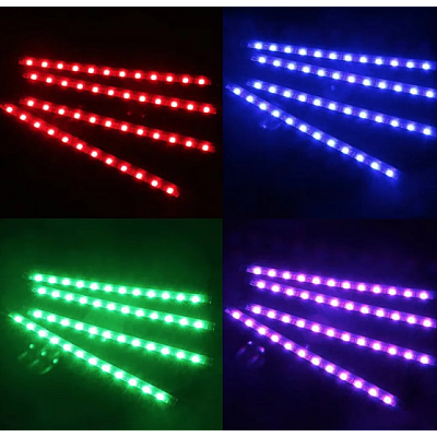 Set 4 benzi 12 LED cu lumina ambientale pentru auto si telecomanda RGB