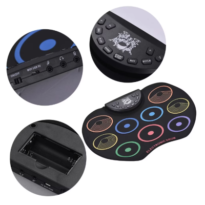 Set Tobe electronice digitale din Silicon cu pedale de picior 9 USB 9 Paduri de tobe colorate Set Tobe electronice digitale din Silicon cu pedale de picior 9 USB 9 Paduri de tobe colorate