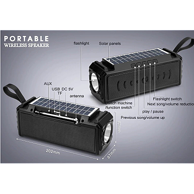 Boxa Portabila cu Panou Solar Incorporat functie Bluetooth MF-209