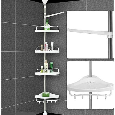 Etajera de colt pentru baie 4 rafturi Alb
