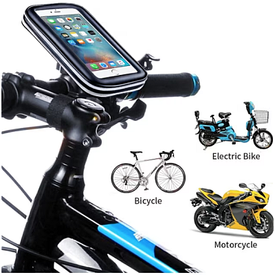 Suport husa telefon mobil LX 01 pentru bicicleta si motocicleta rezistent apa si socuri  touchscreen rotativ negru