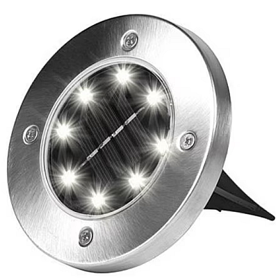 Set 4 Lampi Solare metalice Argintii Disk Lights pentru gradina