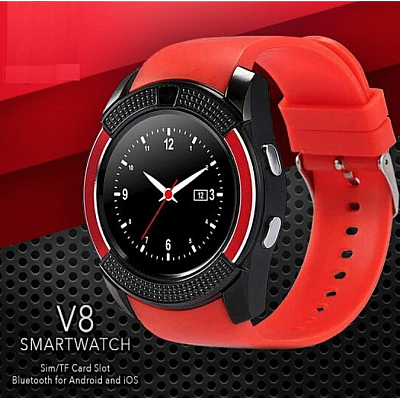 Smartwatch V8 HandsFree Bluetooth 3.0 Micro SIM Android Camera 1.3MP Rosu