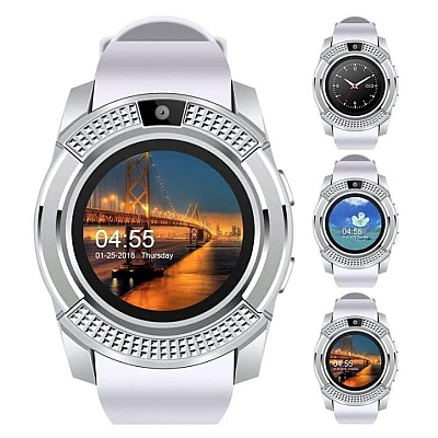 Smartwatch V8 HandsFree Bluetooth 3.0 Micro SIM Android Camera 1.3MP Alb