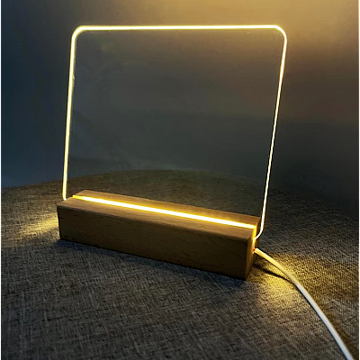 Panou luminos acrilic tip tabla de notite transparenta cu baza din lemn