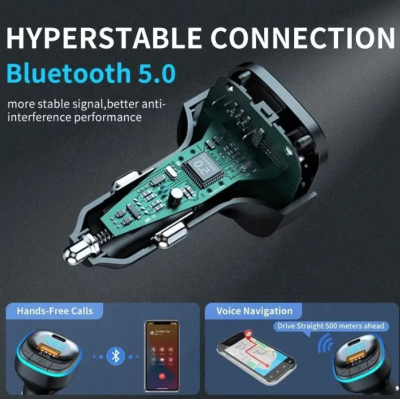 Modulator FM C33 Radio functie Bluetooth Led Multicolor USB A USB C Negru Modulator FM C33 Radio functie Bluetooth Led Multicolor USB A USB C Negru