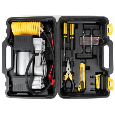 Compresor auto 12V cu trusa completa pentru pene si avarii Compresor auto 12V cu trusa completa pentru pene si avarii