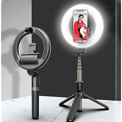 Selfie stick L07 tip trepied cu lampa circulara pliabil si bluetooth