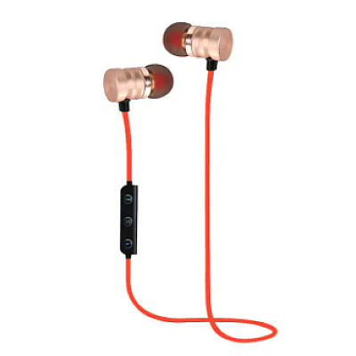 Casti audio Bluetooth sport stereo cu suport magnetic rosu auriu
