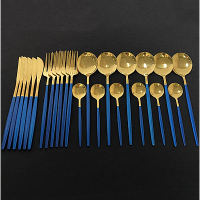 Set de 24 piese tacamuri in stil portughez- culoare Albastru si Auriu