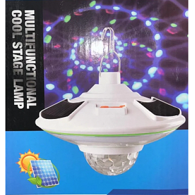 Lampa solara cu LED alb rece si glob rotativ disco 21 cm HB5509