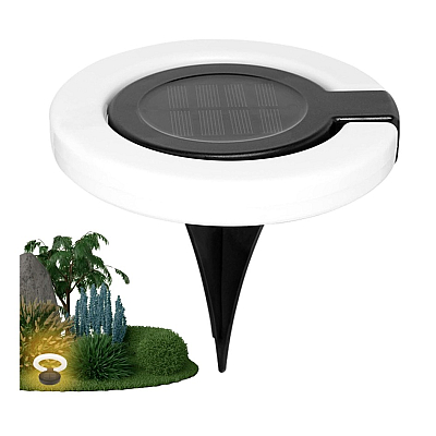 Set 4 lampi solare de gradina rotunde cu LED ALB in forma de cerc pliabil