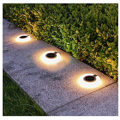 Set 4 lampi solare de gradina rotunde cu LED ALB in forma de cerc pliabil