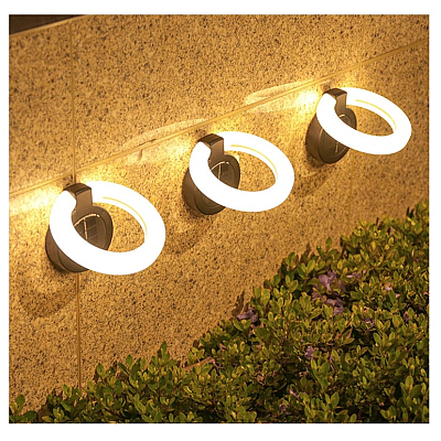 Set 4 lampi solare de gradina rotunde cu LED ALB in forma de cerc pliabil