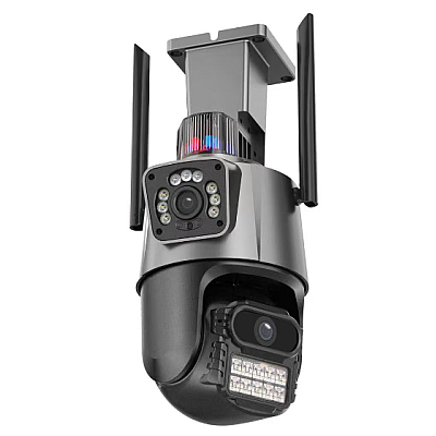 Camera de supraveghere dubla WIFI 8MP exterior/interior Ultra HD 5X zoom comunicare bidirectionala GRI