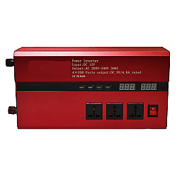 Invertor cu Display Dublu 3000W 12-220V Port-uri USB Priza ROSU