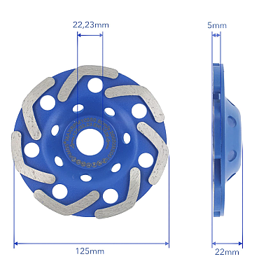 Disc Diamantat ALBASTRU 125 Mm cu segmenti GRI pentru Slefuire Beton Mozaic Suprafete Dure