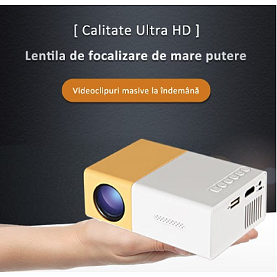 Video Proiector Mini Portabil LED 1080P Full HD Display Galben Alb