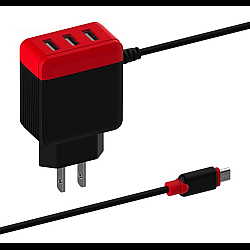 Incarcator 2.4A 3 USB si Cablu USB Type C de Calatorie Multifunctional Negru-Rosu