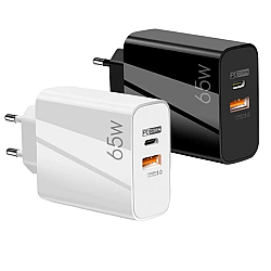 Adaptor Alimentare NEGRU 1 USB + 1 USB C 65W Incarcator Rapid si Cablu Iphone Adaptor Alimentare NEGRU 1 USB + 1 USB C 65W Incarcator Rapid si Cablu Iphone
